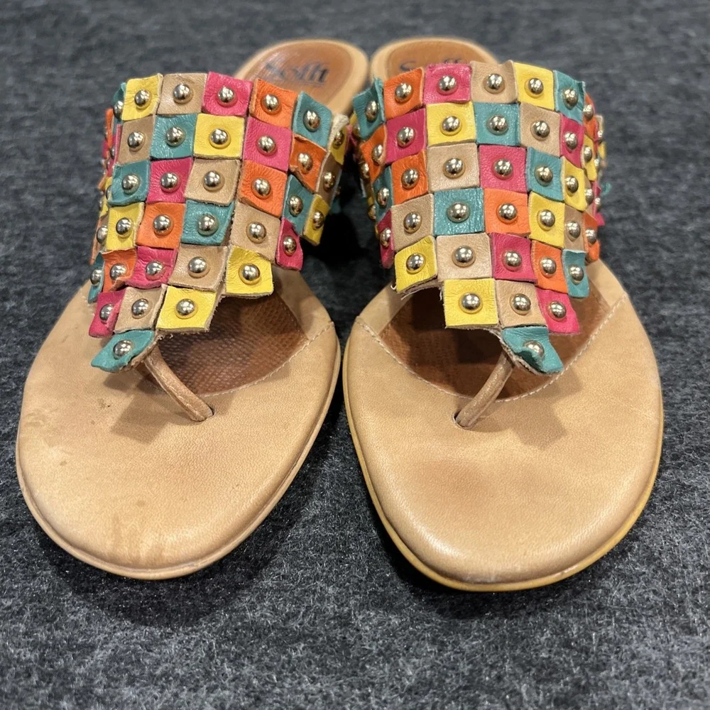 Sofft Studded Multicolor Leather Kitten Heel Slipon Sandal Size 8 Bohemian Comfy - Picture 2 of 9